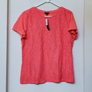 Talbots Coral Lace-Front Short Sleeve Tee
